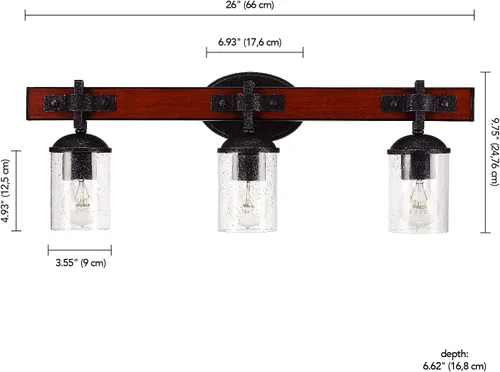 Vista 6 de Globe Electric 51854 Kingston - Lámpara de tocador de 3 luces, madera sintética oscura, detalles de metal galvanizado, pantalla de vidrio sembrado
