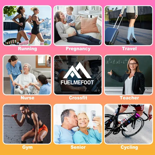 Vista 7 de 6 pares de calcetines de compresión para mujeres y hombres, 15-20 mmHg, soporte graduado hasta la rodilla, calcetines para enfermeras, viajes