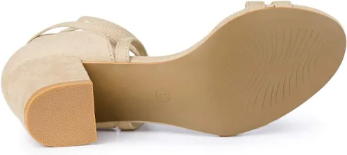 Vista 7 de Allegra K Sandalias con cordones y tacón de bloque de color con punta Beige