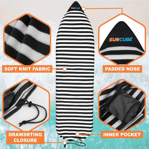 Vista 2 de SUN CUBE Funda para calcetín para tabla de surf, bolsa protectora para tabla de surf, ligera, elástica, para longboard, híbrido, tabla corta