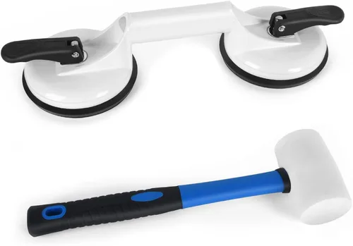 Vista 10 de Herramienta fijadora de huecos de piso para reparación de huecos de piso laminado, incluye ventosa y maza, kit azul