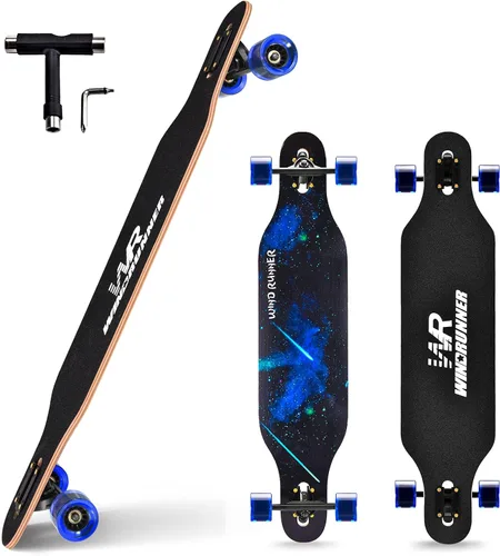 Vista 10 de Windrunner Patineta longboard Freeride de 41 pulgadas, Skateboard de 8 capas, arce natural, drop through, patineta completa para crucero