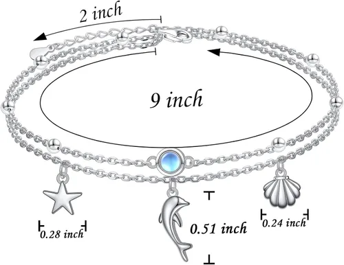 Vista 7 de FLYOW - Cadena para el tobillo para mujeres, plata Sterling S925, ajustable, con cuentas, diseño de corazón