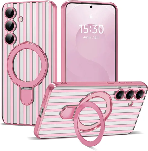Vista 22 de Funda compatible con Samsung Galaxy S24 Plus con soporte de anillo magnético [compatible con Mag-Safe] protector de lente de cámara chapado Dorado