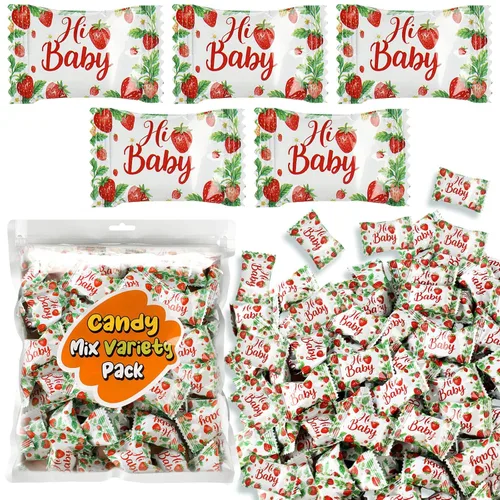 Vista 11 de Naucoos Dulces de baby shower para niña, bolsa de 26.5 onzas, 150 mentas duras a suaves, envueltas individualmente, caramelos rosados para baby
