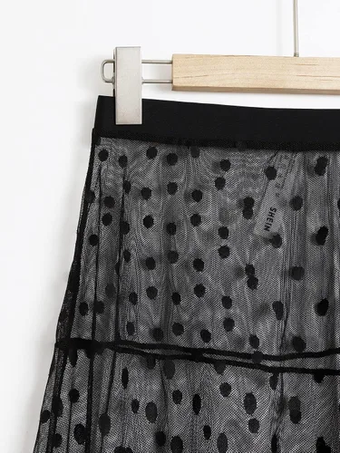 Vista 3 de SheIn Falda larga de malla transparente de cintura alta con purpurina para mujer