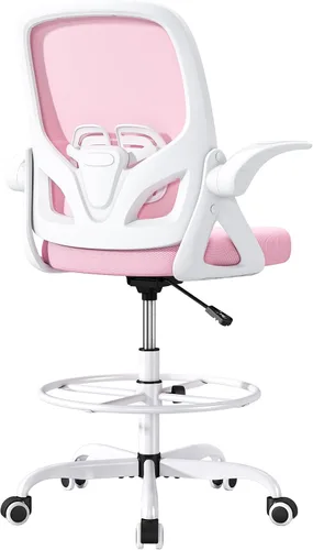 Vista 10 de ORRSAKER Silla de Dibujo Alta con Soporte Lumbar y Anillo Reposapiés, Silla de Escritorio Ergonómica Alta de Apoyo de Altura Extendida para Trabajo