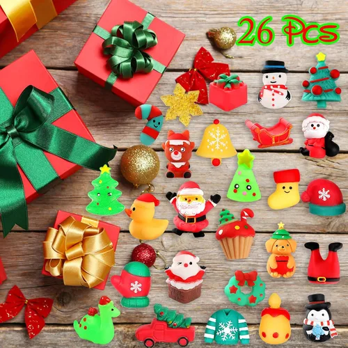 Vista 5 de Juguetes esponjosos, paquete de 26 juguetes esponjosos de Navidad, recuerdos de fiesta para niños de 4 a 8 a 12, Mochi Kawaii Cat Squishy Fidget