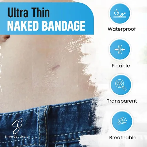 Vista 7 de Naked Bandage - Mantiene los cortes de raspaduras, quemaduras y tatuajes húmedos, transpirable y transparente, monitorea la curación, eliminación