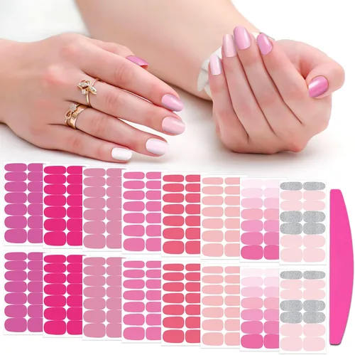 Vista 8 de 16 hojas de envolturas de uñas completas para mujeres, tiras de esmalte de uñas, tiras de uñas de gel, autoadhesivas, calcomanías de esmalte de uñas