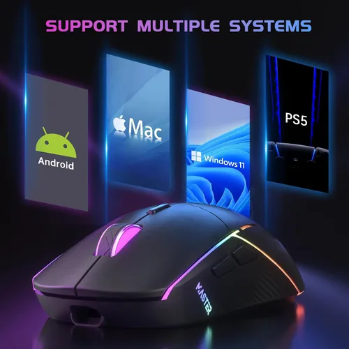 Vista 9 de FFJ Ratón Inalámbrico para Juegos, 24000 DPI, Ratón para Juegos Tri-Modo 2.4G/USB-C/Bluetooth 5.3, Ratón RGB Programable para Juego, Duración