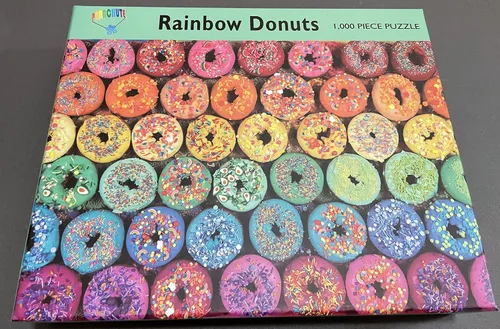Vista 2 de Rainbow Donut - Rompecabezas de donas de 1000 piezas para adultos con colores brillantes y gránulos