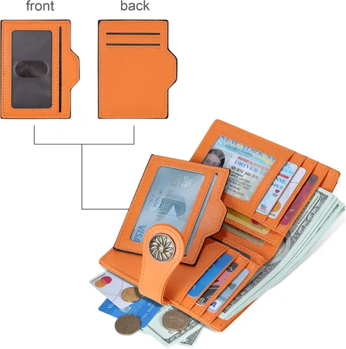 Vista 4 de Travelambo Rfid Wallet - Cartera de cuero para mujer Naranja Moda