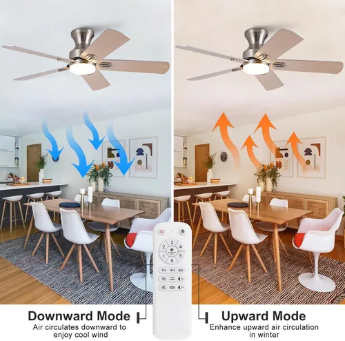 Vista 5 de Ventiladores de techo de níquel cepillado de 42 pulgadas con luces y control remoto, ventilador de techo moderno de bajo perfil para interiores