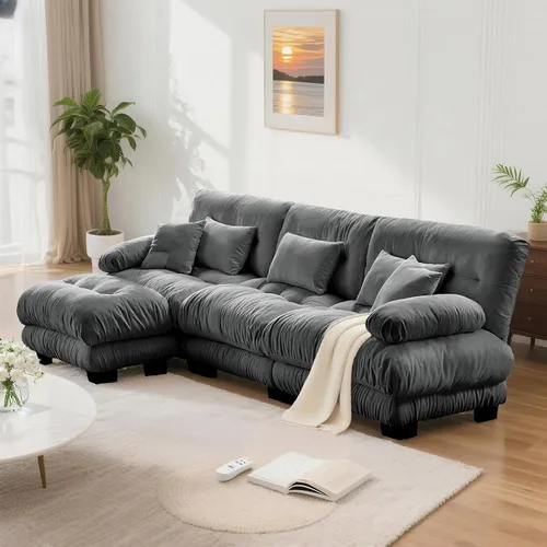 Vista 77 de SoarFlash Moderno sofá reclinable de terciopelo para sala de estar, sofá biplaza para apartamento, sofá de almacenamiento con marco de madera Azul