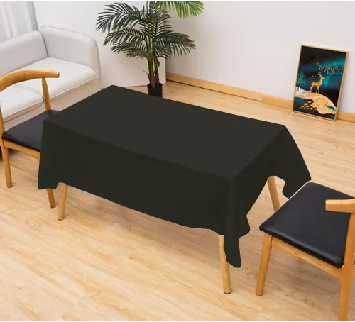 Vista 7 de Mantel de plástico negro, paquete de 2 manteles desechables negros, mantel de 54 x 108 pulgadas para mesa rectangular, manteles decorativos