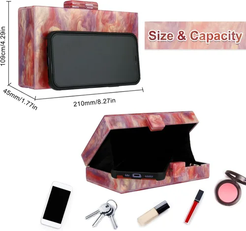 Vista 4 de YYW Monederos de mano de acrílico para mujer de boda bolso cruzado de noche multicolor con cadena desmontable