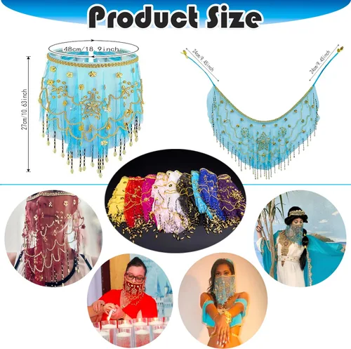 Vista 2 de Wuchieal Women's Belly Dance Tribal Face Veil With Halloween Costume Accessory