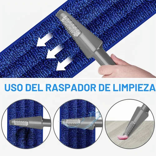 Vista 5 de Mopa de microfibra para pisos de madera dura - Mopa en aerosol húmeda y seca con 4 almohadillas lavables para azulejos, madera, laminado, vinilo