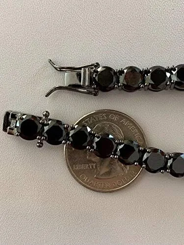 Vista 5 de HarlemBling Solid 925 Sterling Silver Mens Black Tennis Bracelet - Iced Hip Hop CZ Mens One Row Bracelet - Real Oxidized Solid Silver Black CZ 85 7mm