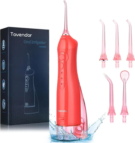 Vista 10 de TOVENDOR Irrigador de agua eléctrico, irrigador oral dental recargable inalámbrico IPX7, impermeable, 10.1 fl oz, limpiador de dientes de agua