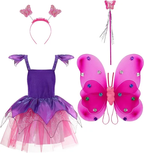 Vista 2 de Yartina Disfraz de princesa Tinker-Bell para niños, disfraz de elfo, carnaval, cosplay, con alas de aro para el pelo