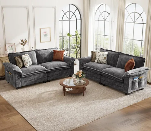 Vista 33 de KKL Sofá Seccional Modular de 89 Pulgadas, Sofá de Amor de 2 Asientos Sofá Nube con Asiento Profundo, Sofás Seccionales de Chenilla para Sala