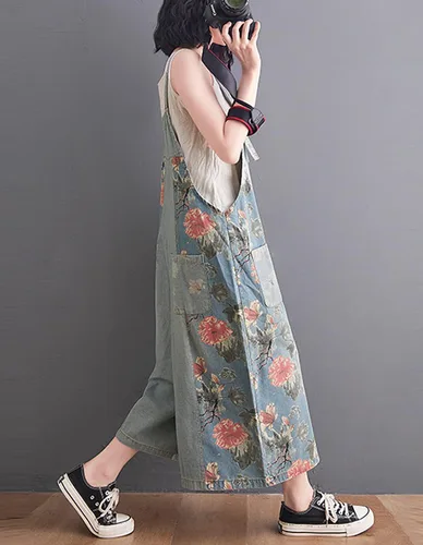 Vista 4 de Overol de mezclilla holgado con tirantes ajustables para mujer, estilo casual, pantalones de pierna ancha