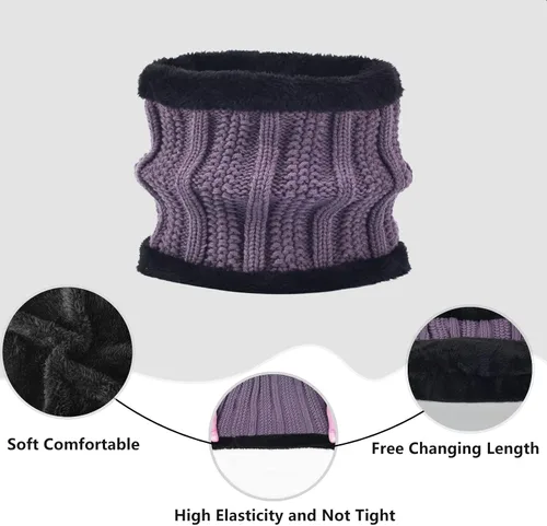 Vista 4 de Conjunto de bufanda de invierno para mujer, gorro de forro polar, bufandas para pantalla táctil, 3 en 1