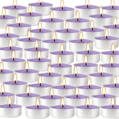 Vista 4 de Howemon Velas de Té Perfumadas de Lavanda Morada - 4 Horas - Paquetes Gigantes a Granel de 100 - Velas de Té Sin Humo para el Día de San Valentín
