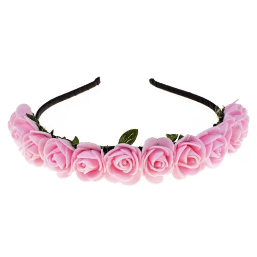 Vista 7 de Corona floral BOHO con diadema de rosas para el cabello (rojo oscuro)