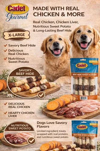 Vista 2 de Cadet Golosina para perros XL, 4 en 1 piel de res Shish Kabobs, 10