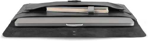 Vista 5 de Londo Funda de cuero de grano real para MacBook Pro y MacBook Air, bolsillo frontal y cierre de solapa, 14 pulgadas - 13 pulgadas