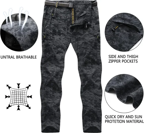 Vista 5 de SIKAINI Pantalones tácticos de secado rápido para hombre, ligeros, impermeables, para senderismo, Ripstop, con cinturón