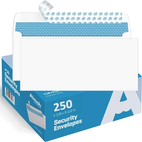 Vista 9 de Aimoh 100 sobres personalizados con adhesivo de seguridad #10 - Personalizados con logo y dirección Tamaño carta 4⅛ x 9½, blancos, 24LB, 100