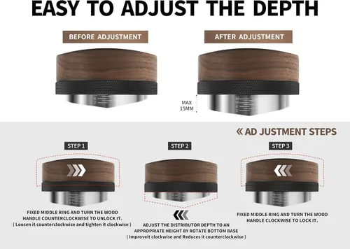 Vista 5 de Distribuidor de Café de 51 mm, Herramienta de Distribución de Espresso, Distribuidor de Espresso de Profundidad Ajustable para Todos