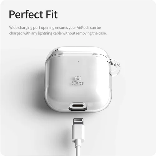 Vista 3 de iFace Funda protectora transparente diseñada para AirPods 1/2 [clip de mosquetón incluido] [Funda compatible con carga inalámbrica] - Transparente
