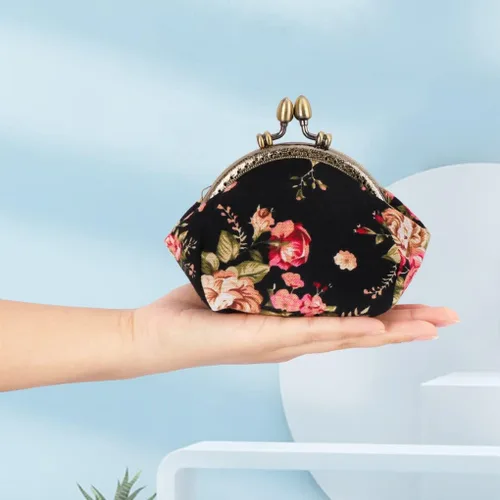 Vista 6 de Oyachic Monedero estampado vintage con hebilla de embrague, monedero con cierre de beso, monedero con cierre floral, carteras para mujer