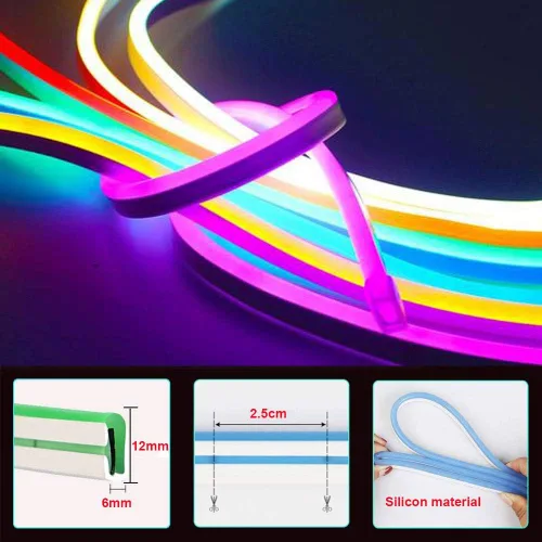 Vista 8 de Tira de luces LED de neón, cuerda de luz de neón LED, tira de luz flexible para exteriores, 13000LM DC 12V 16.4 pies 2835 600 luces LED de barra