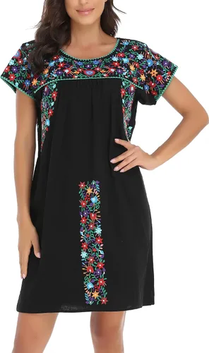 Vista 2 de YZXDORWJ Vestido bordado mexicano para mujer, vestido campesino, manga corta, tallas XXL