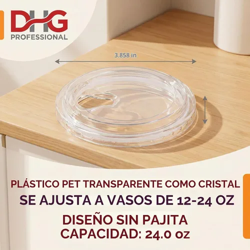 Vista 4 de Tapas de plástico sin pajilla, 3.858 in de diámetro, se adapta a vasos de 12 a 24 onzas, tapas de plástico PET transparente, 1000/cartón