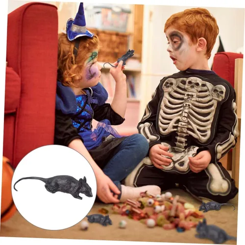 Vista 6 de BESTonZON 10 ratones falsos de plástico negro para simulación de broma de Halloween, decoración ligera para casas encantadas, fiestas y restaurantes