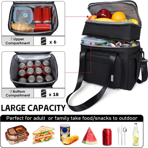 Vista 4 de Bolsa de almuerzo aislada NOL Natural Organic Lifestyle para adultos, bolsa de almuerzo grande de doble capa expandible a prueba de fugas, bolsa