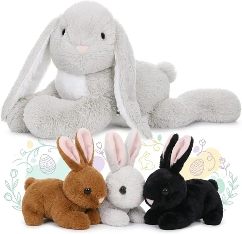 Vista 16 de MaoGoLan 4 animales de peluche de castor con tres bebés en el interior, regalo de felpa de castor gigante esponjoso de 17.7 pulgadas, divertidos