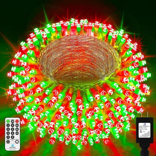Vista 17 de Luces de Navidad de 200 pies con 500 luces LED para decoración al aire Rojo+Verde