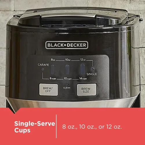 Vista 3 de BLACK+DECKER Cafetera de una sola porción y jarra Prepara tazas individuales o jarras con filtros reutilizables, plato para mantener caliente