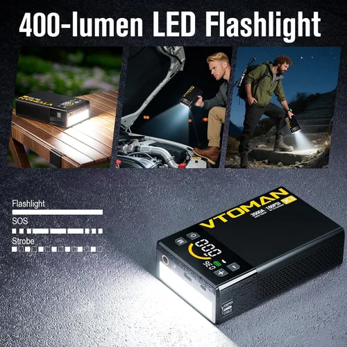 Vista 7 de VTOMAN Arrancador de salto X3 con compresor de aire, batería de coche portátil de 3500 A (motores diésel de 9 L/8.5L) con inflador de neumáticos