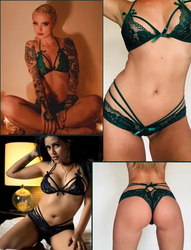 Vista 5 de Avidlove - Conjunto de lencería de encaje sexy baby doll de 2 piezas brasier y braga
