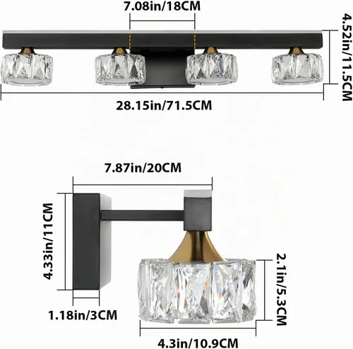 Vista 3 de Lámparas de tocador de baño de cristal negro sobre espejo para iluminación de baño (4 luces)