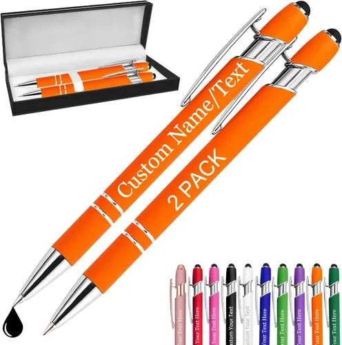 Vista 26 de Bolígrafos personalizados con nombre, paquete de 10 bolígrafos personalizados a granel, bolígrafo de tinta negra grabada con punta de lápiz óptico